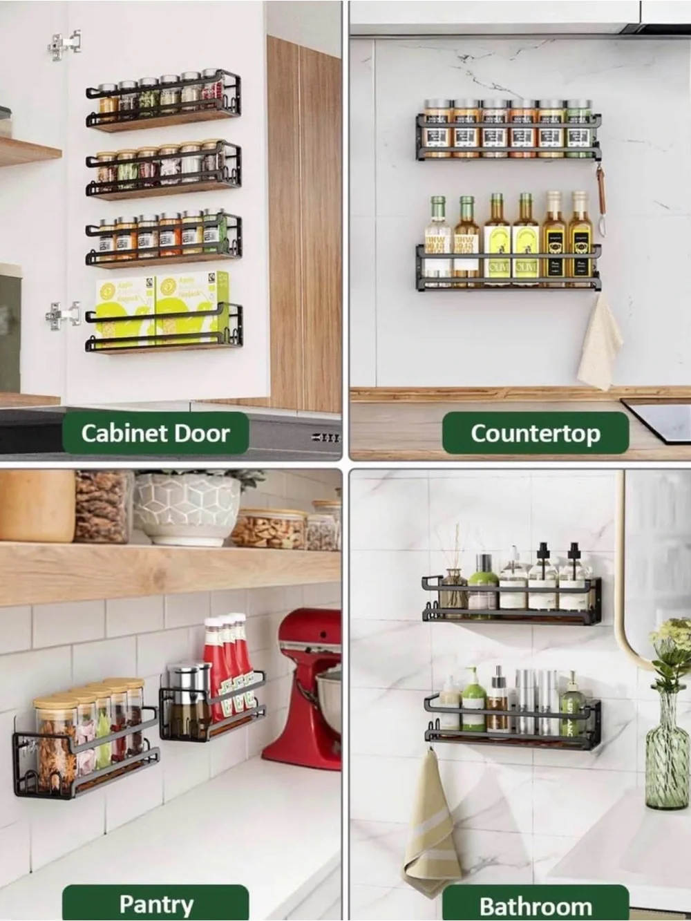 Wall Mount Spice Rack, Black, 4 Pack
